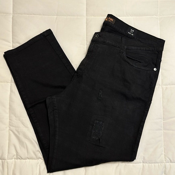 40x30 Men’s Ring of Fire Black Slim Fit Jeans - Picture 1 of 2